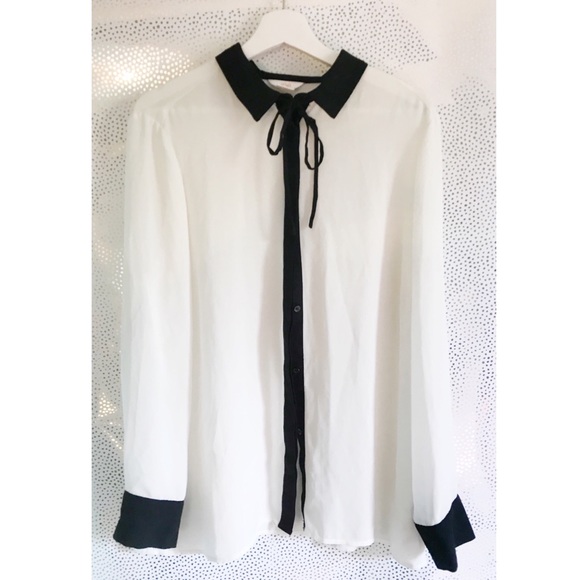 Joe Fresh Tops - White Button Up Blouse with Black Trim